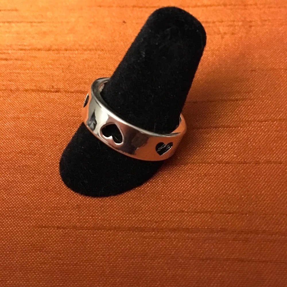 .925 Stamped Hollow Heart Ring - Picture 5 of 7